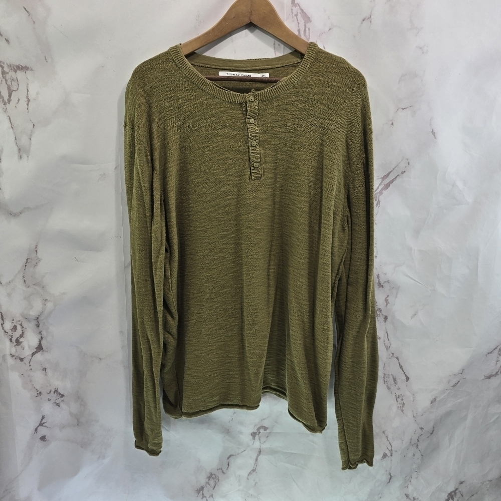Thomas Payne Shirt Mens Large Pea Green Thermal Long Sleeve Henley Button